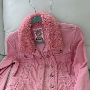 Pink Corduroy Barbie fur collar jacket M